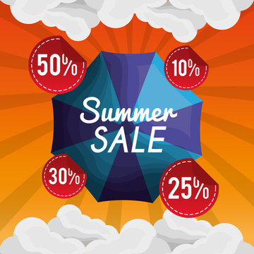 season summer clouds frsh day sale things offers shine blue umbrella vector illustration