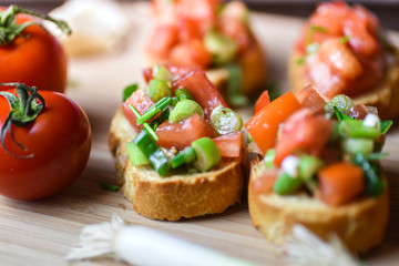Italian traditional bruschetta close up baguette