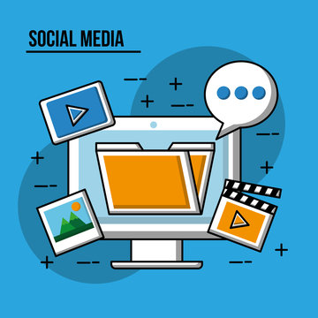 social media computer comment video photos vector illustration