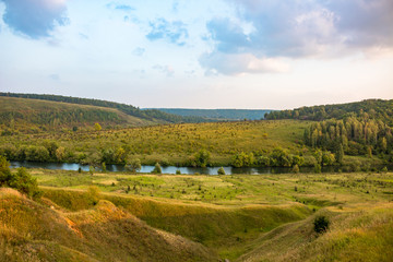 Fototapeta na wymiar The valley of the Krasivaya Mecha River. Efremovsky district, Tula region, Russia 
