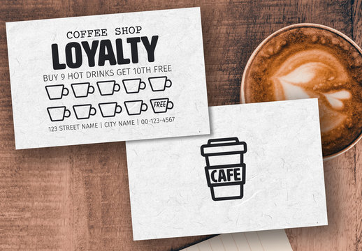 Café Loyalty Card Layout with Natural Paper Fiber Background
