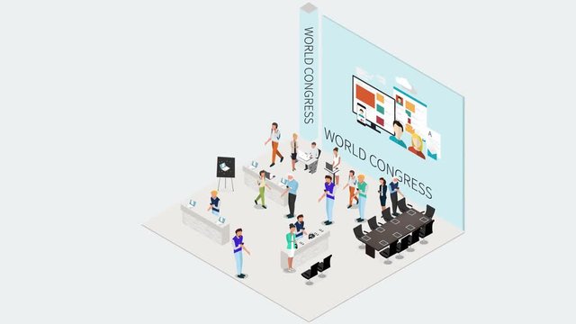 World Congress isometric vector animation. Exhibition of information technologies video. Vector isometric people. -stock footage