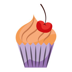 sweet cupcake cherry cream bakery vector illustration
