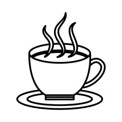 hot coffee cup in dish aroma fresh vector illustration outline