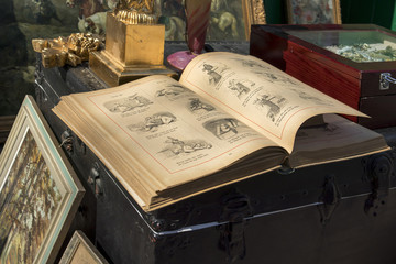 Street flea market of old things and antiques in the old district