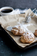 profiteroles against a dark background