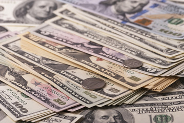 Dollar banknotes, coins