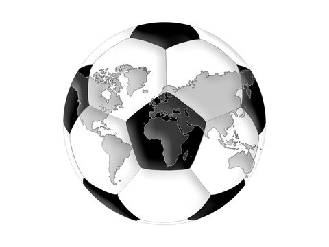World map on the soccer ball