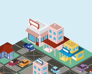 isometric city scene icons