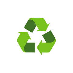 Obraz premium Recycling symbol with green arrows. Isolated recycle icon on the white background. Earth Day universal international symbol. Flat style. Vector Illustration.