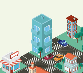 isometric city scene icons