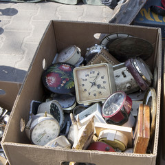 Street flea market of old things and antiques in the old district