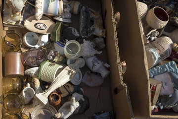 Street flea market of old things and antiques in the old district