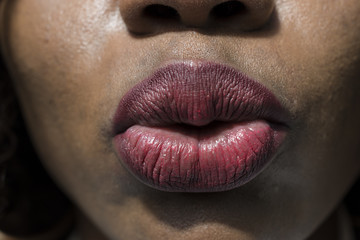 Close-up of the lips kissing. Sensual
