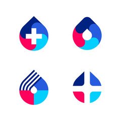 Multicolored drop with white cross. Vector logo mark template or icon for medical laboratory or pharmacy
