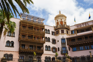 Fototapeta na wymiar Hotel building in colonial style, Canary Islands