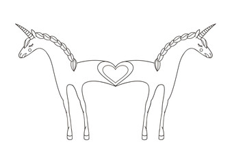 Romantic illustration with enamored unicorns.