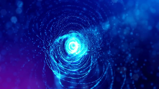 3d loop animation for science fiction background of glowing particles with depth of field and bokeh. Particles form line and surface grid for vj loop. V9 blue sphere