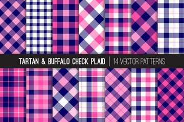 
Navy Blue and Pink Tartan and Buffalo Check Plaid Vector Patterns. Girly Flannel Shirt Textures. Hipster Fashion. Checkered Background. Pattern Tile Swatches Included. - 200581917