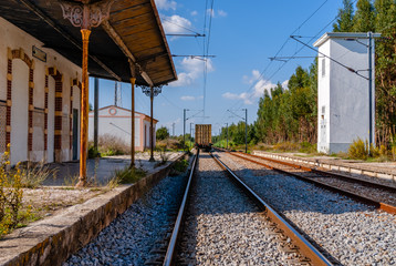 Fototapeta na wymiar Train station background, in Coruche, Portugal.