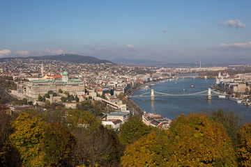 Fototapeta na wymiar View of the Budapest Autumn and the Danube from Gellért Hill