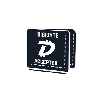 Digibyte digital asset accepted concept. DGB wallet. Vintage hand drawn crypto emblem. Blockchain technology sticker for printing. Stock tech illustration isolate on white background