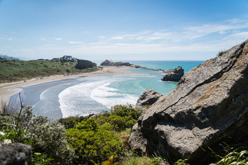 Landscape view of a large beach at Castle Point in New Zealand. 