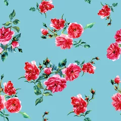 Poster Seamless pattern of large roses painted in watercolor. © Svitlana