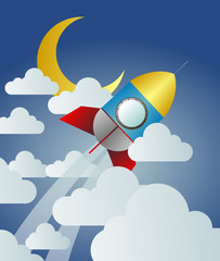 illustration paper art rocket launch to the sky 