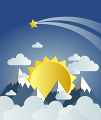 paper art mountain scene