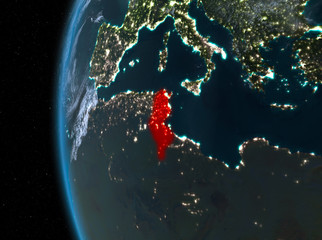 Tunisia in red at night