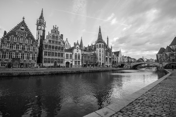 Fototapeta premium Medevil Ghent skyline in black and white