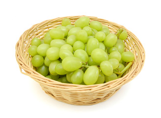 Green grapes on white background