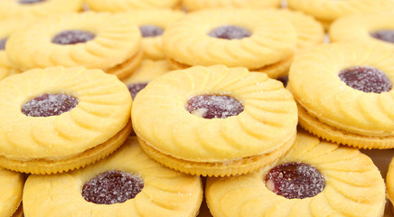 Closeup of Traditional Linzer Cookies on background