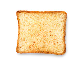 Toasted bread on white background, top view