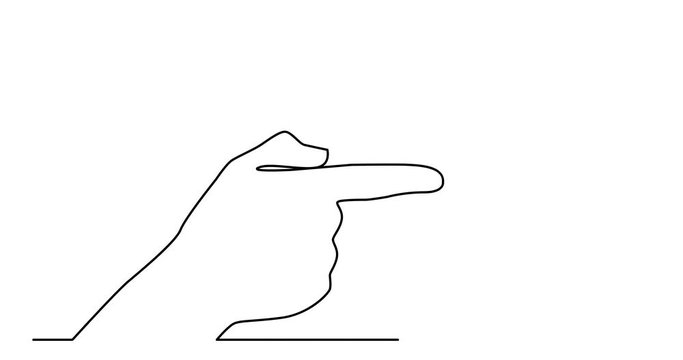 Self drawing animation of continuous line drawing of hand pointing at light bulb or idea metaphor
