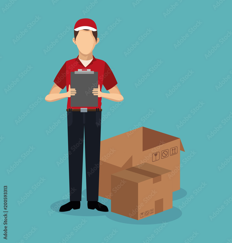 Sticker Courier with boxes delivery vector illustration graphic design