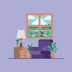 living room with houseplants and lamp