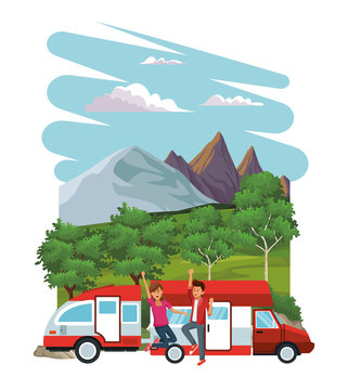 Young people traveling on vehicle vector illustration graphic design