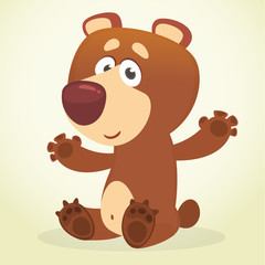 Happy cartoon brown bear. Wild forest animal collection. Baby education. Isolated. White background. Flat design Vector illustration