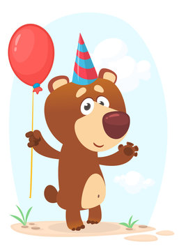 Happy cartoon brown bear. Vector illustration