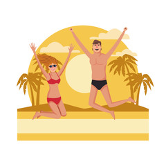 Young people at beach vector illustration graphic design