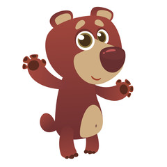 Cartoon funny small bear character presenting. Vector illustration. Design for print, children book illustration or party decoration