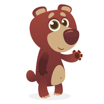 Cartoon funny brown bear presenting. Vector illustration. Design for print, children book illustration or party decoration