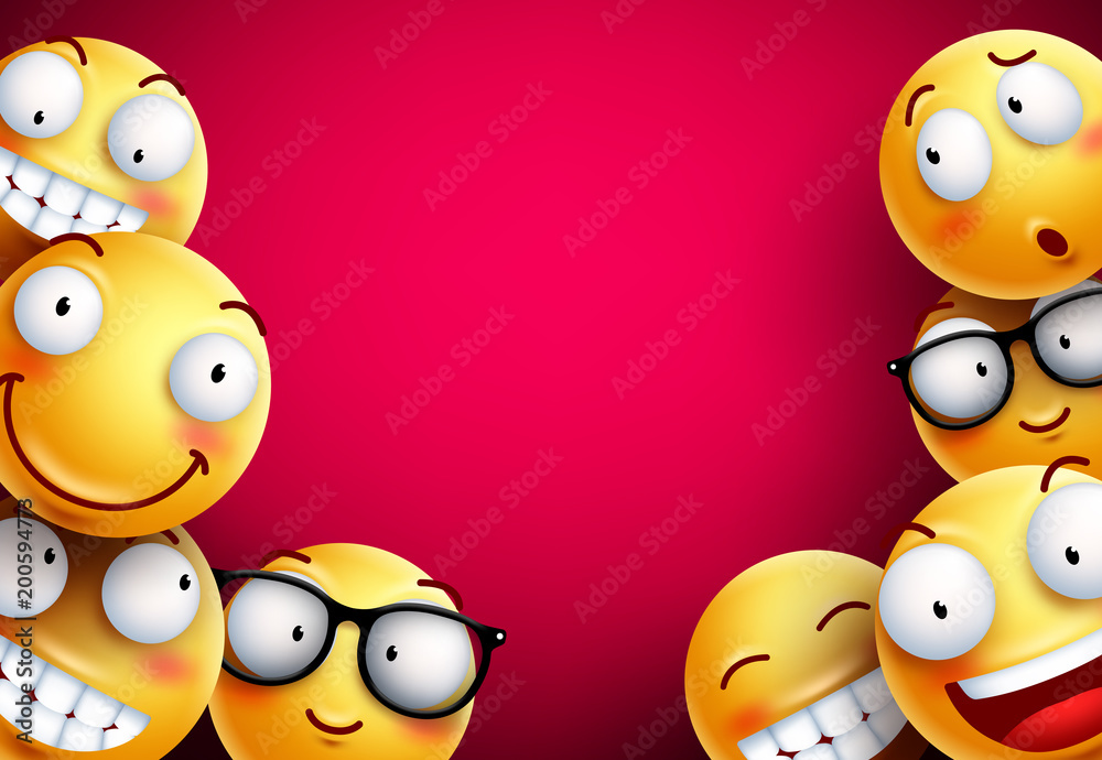 Wall mural smileys vector background. yellow smileys or emoticons with funny and happy facial expressions in em