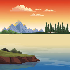 Beautiful landscape scenery cartoon vector illustration graphic design