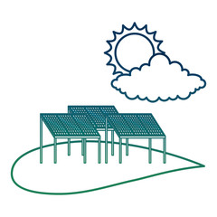 ecology energy alternative sustatinable solar panel cloud and sun vector illustration degraded color