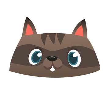 Funny cartoon raccoon head icon. Vector illustration. Design for print or children book illustration