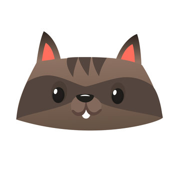 Funny cartoon raccoon head icon. Vector illustration. Design for print or children book illustration