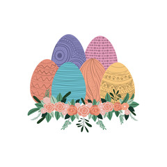 happy easter eggs paint with wreath